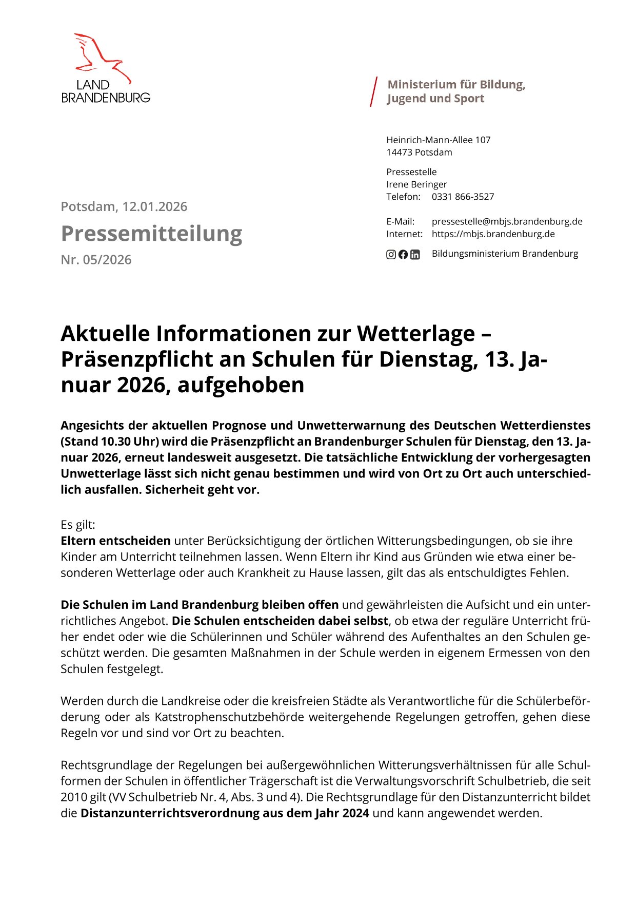 05 26 Aktuelle Wetterlage Update für 13.01.26 1