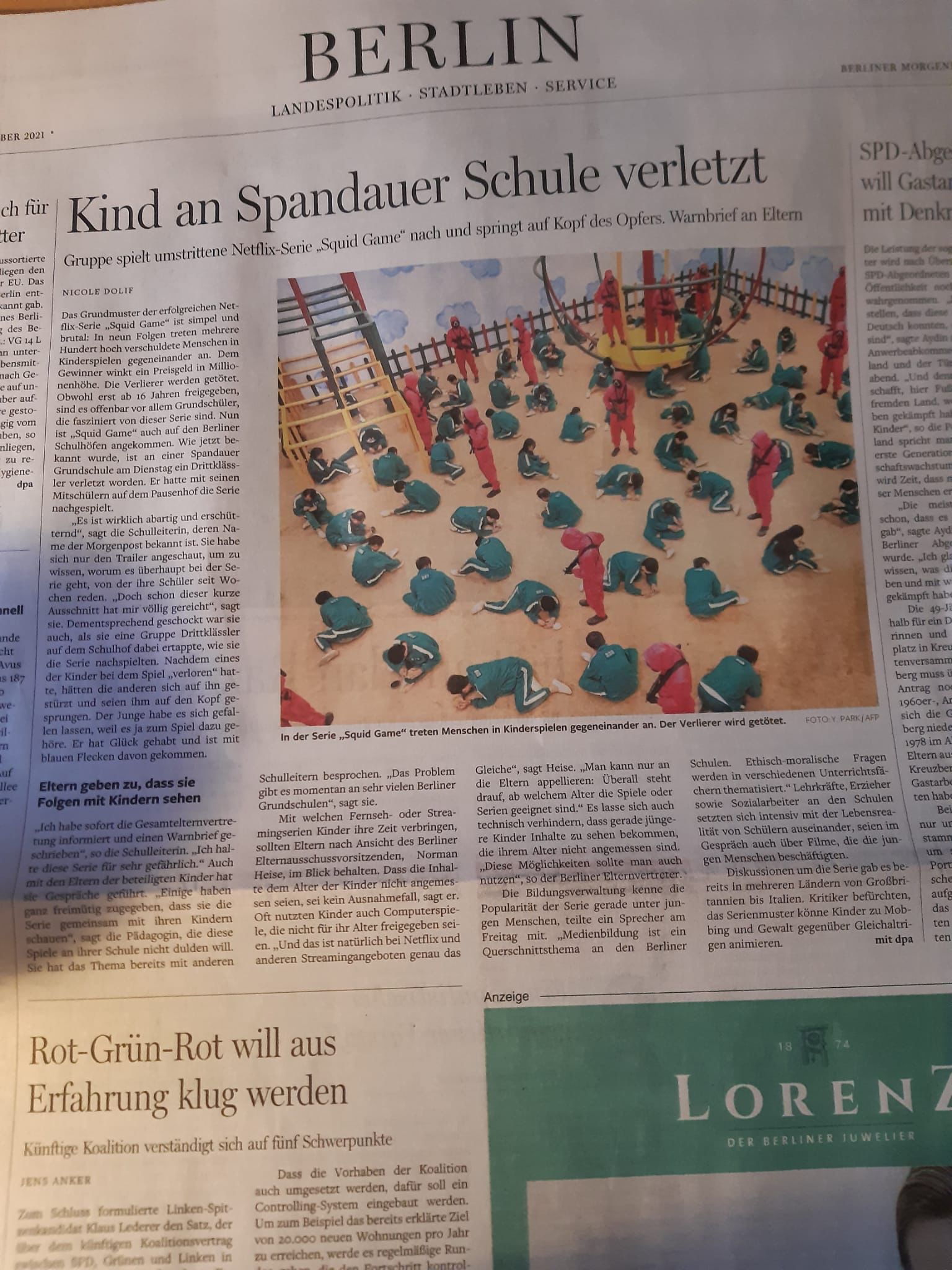 Artikel der Berliner Morgenpost 31.10.21